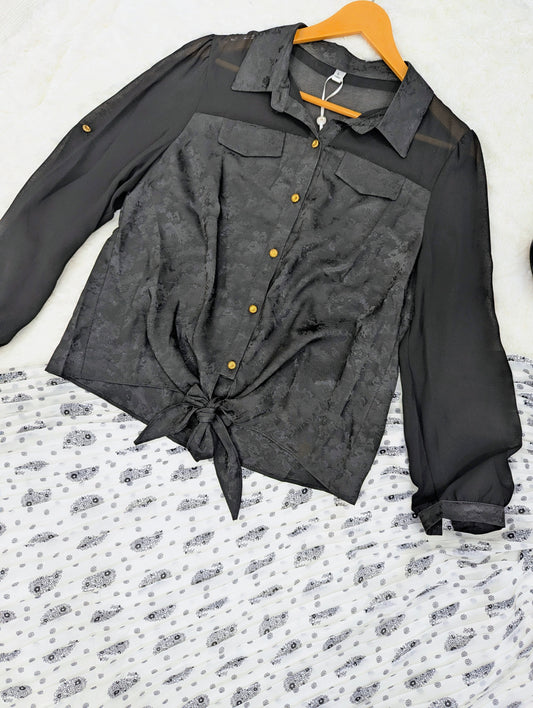 Al Shifa Western Black & White Pleated Skirt Set