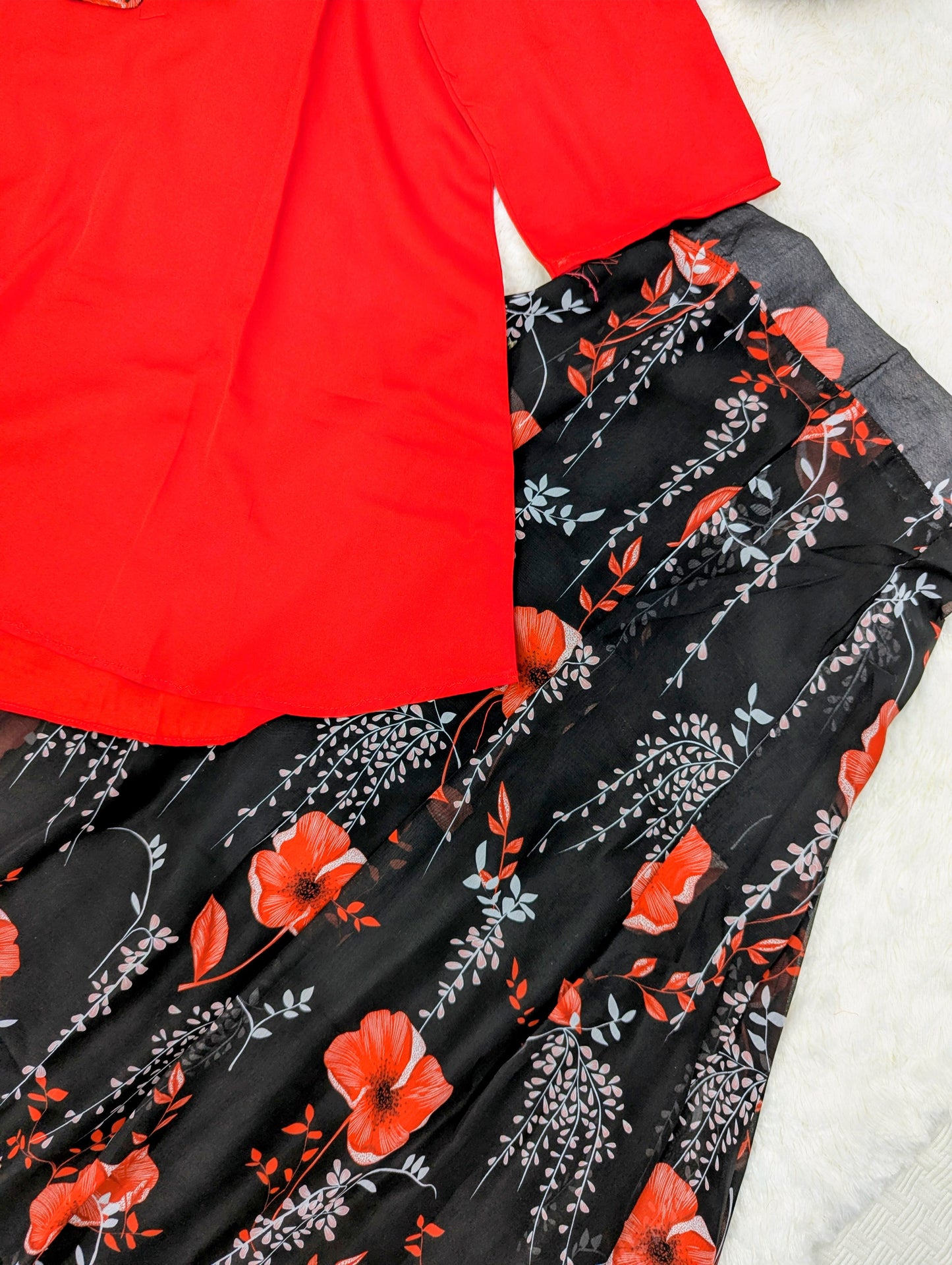 Red Floral Two-Piece Dress Set – Stylish & Comfortable