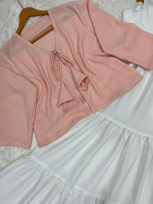 Elegant White Maxi Dress with Pink Knot Top Outfit Long Maxi