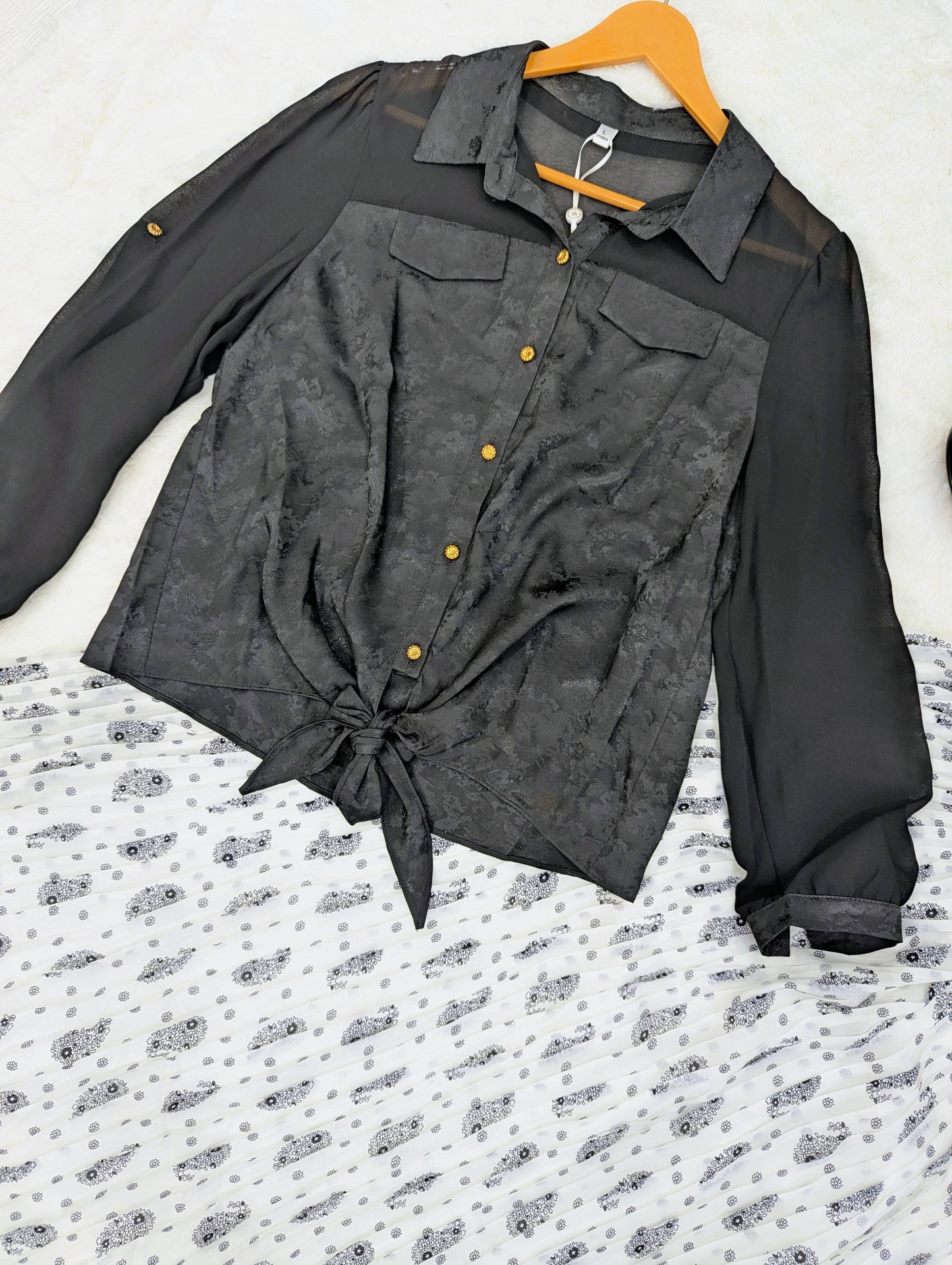 Al Shifa Western Black & White Pleated Skirt Set