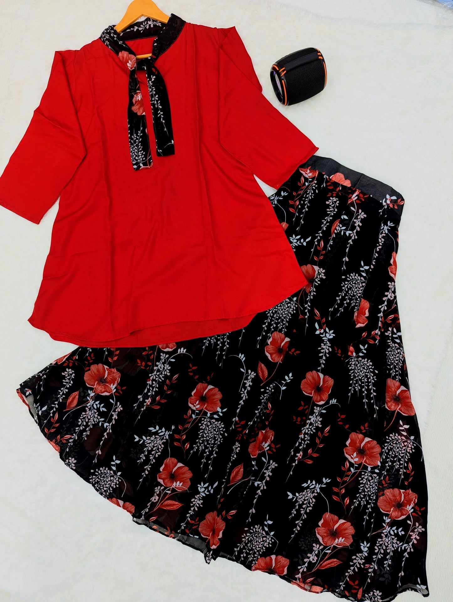 Red Floral Two-Piece Dress Set – Stylish & Comfortable