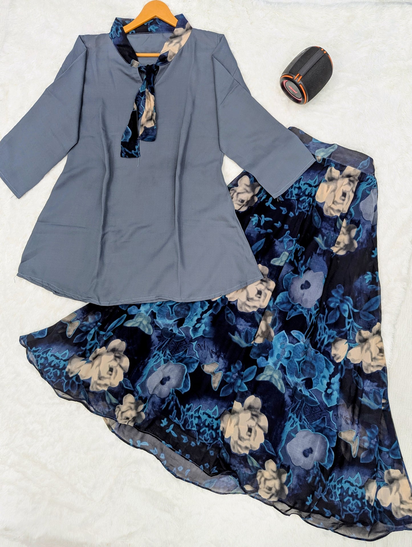 Elegant Floral 2-Piece Dress Set (Top + Skirt)