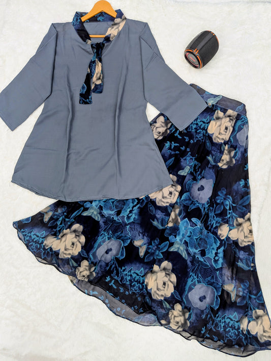 Elegant Floral 2-Piece Dress Set (Top + Skirt)