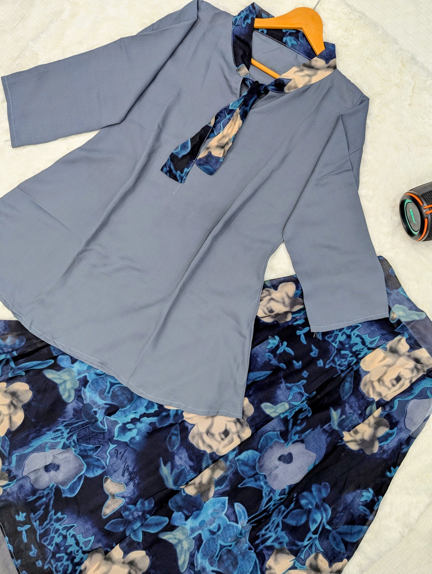 Elegant Floral 2-Piece Dress Set (Top + Skirt)