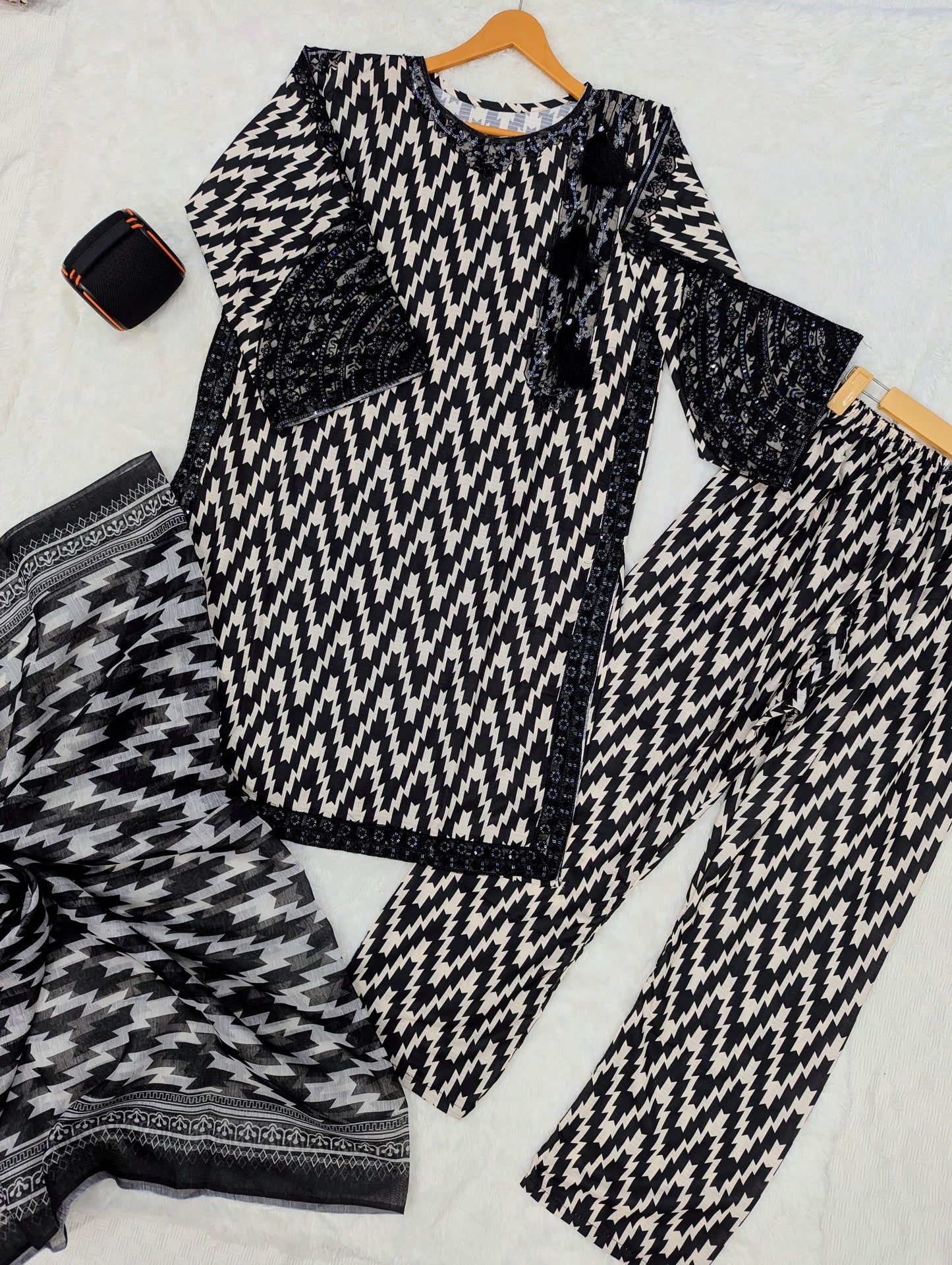 Black & White Zigzag Stitched 3-Piece Suit