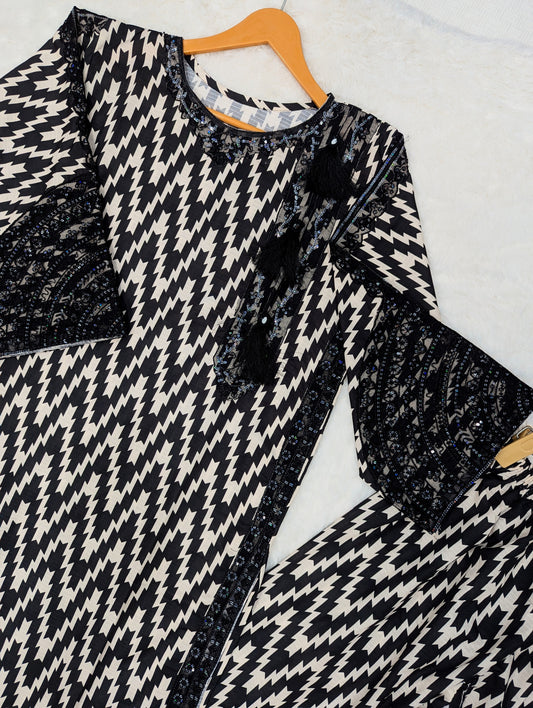 Black & White Zigzag Stitched 3-Piece Suit