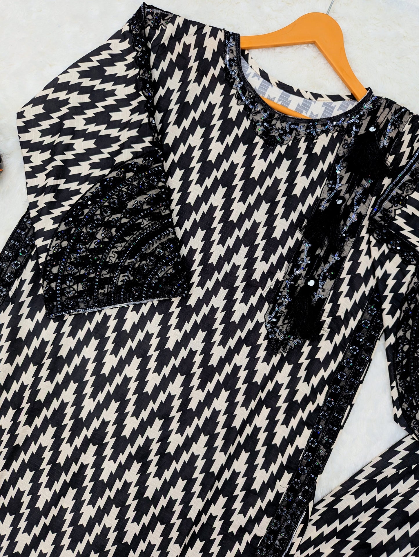 Black & White Zigzag Stitched 3-Piece Suit
