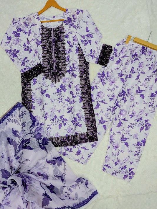 Lavender Bloom – Stitched 3 Piece Suit (Women)