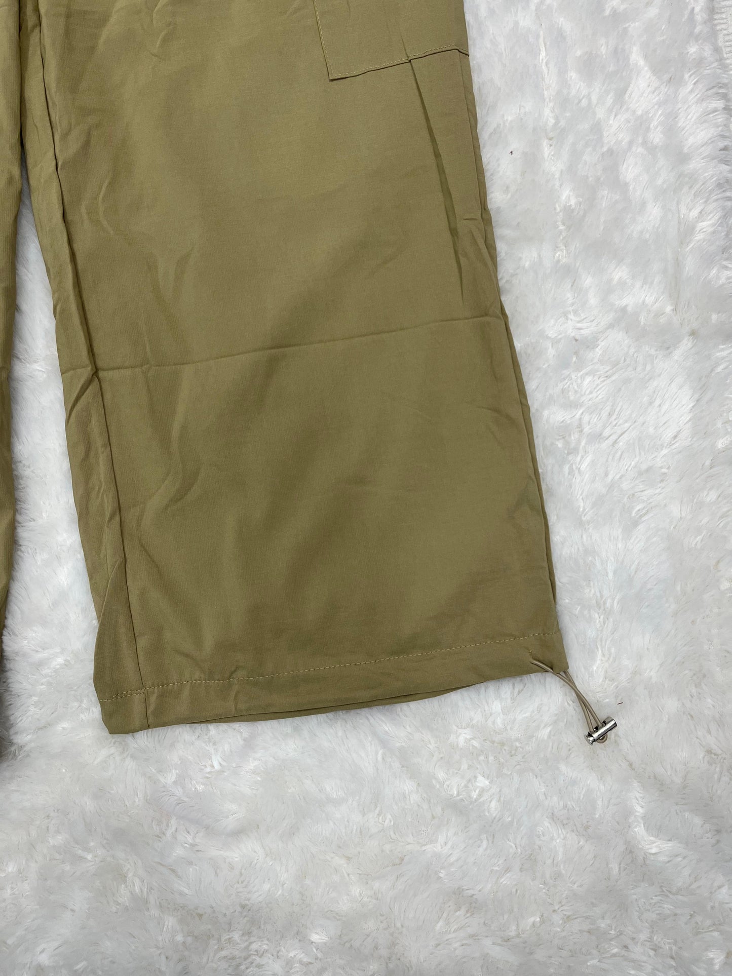 Trendy Women’s Khaki Cargo 2 Piece Set – Short Sleeve Button Shirt & Wide Leg Pants