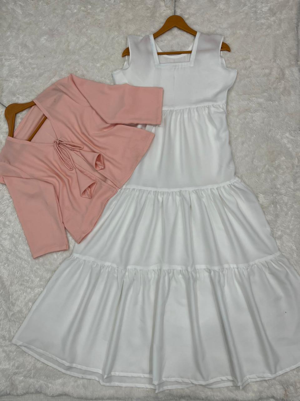 Elegant White Maxi Dress with Pink Knot Top Outfit Long Maxi