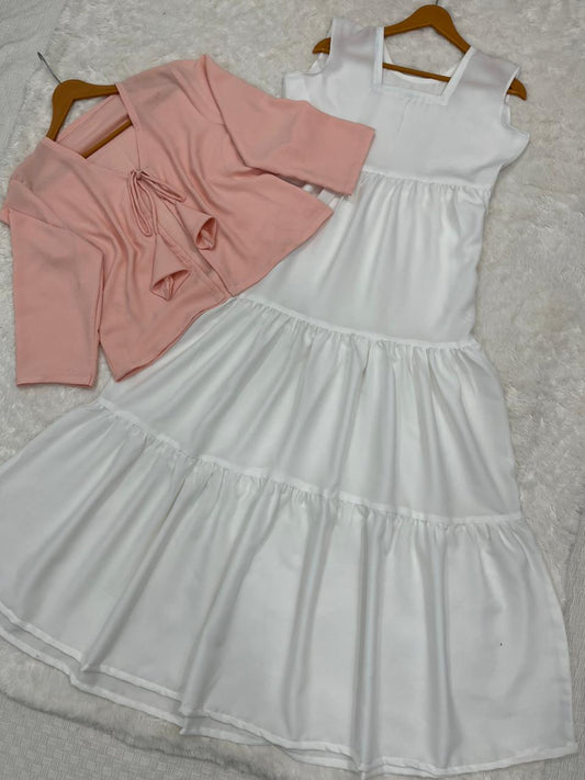 Elegant White Maxi Dress with Pink Knot Top Outfit Long Maxi