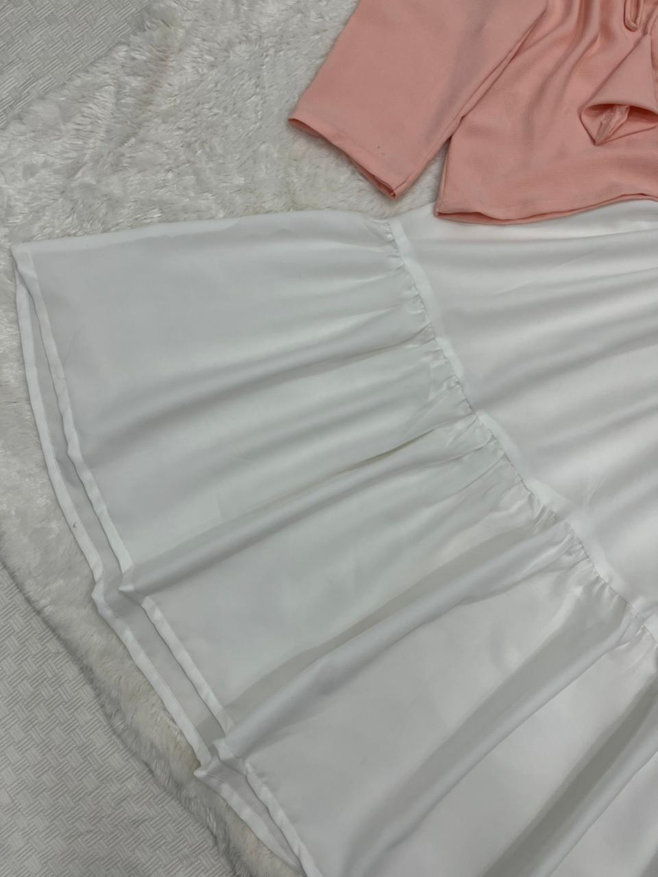 Elegant White Maxi Dress with Pink Knot Top Outfit Long Maxi